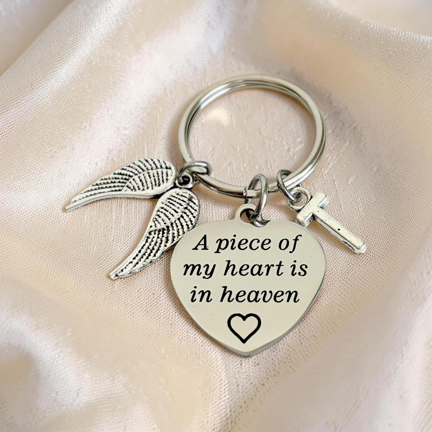 Personalized Memorial Keychain • A Piece of My Heart is in Heaven Key Chain with Initial Charm. Sympathy Gift