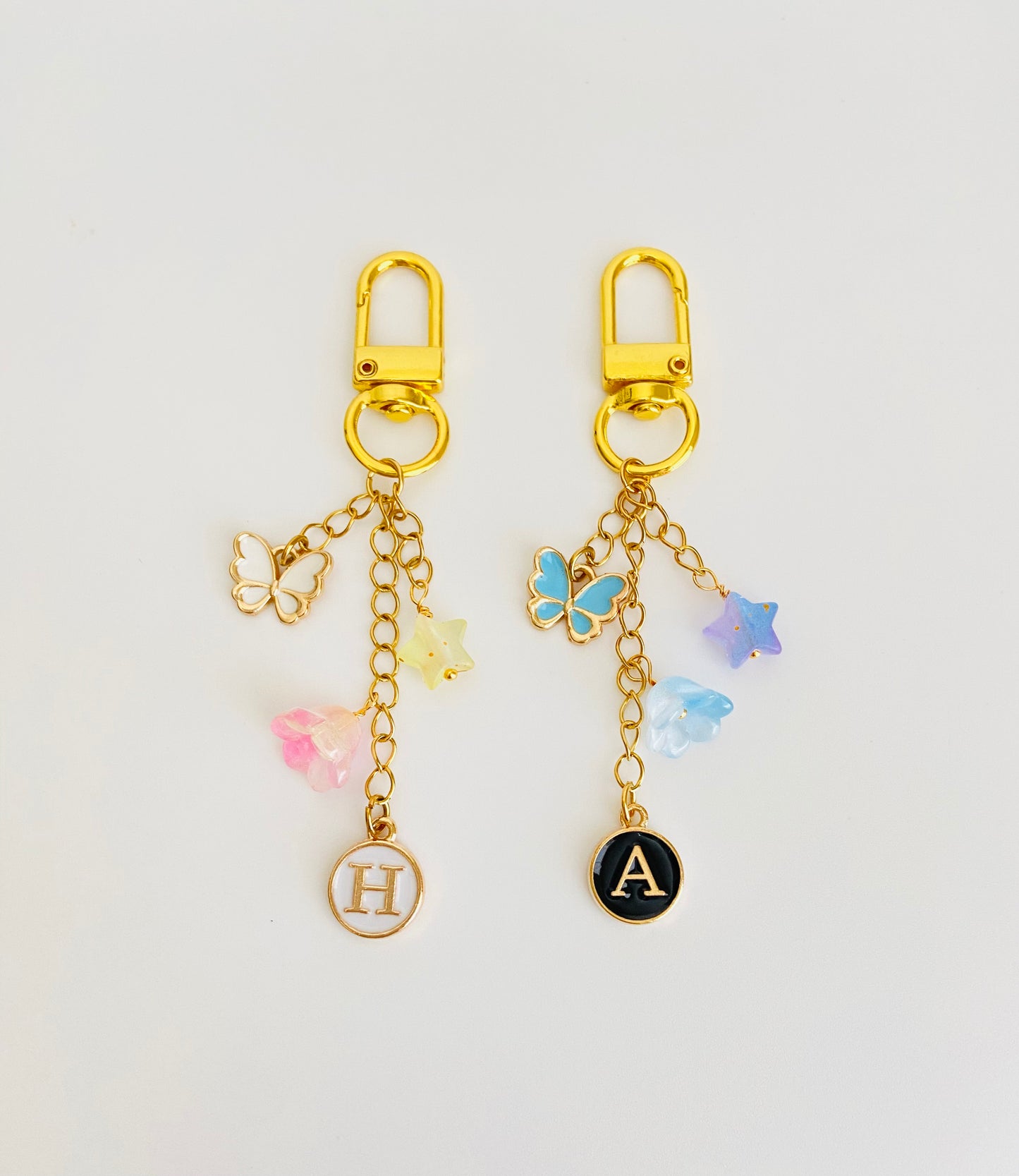 Gold Purse Charm with Butterfly, Star & Flower Charms – Personalized Initial Bag Charm with Enamel Letter