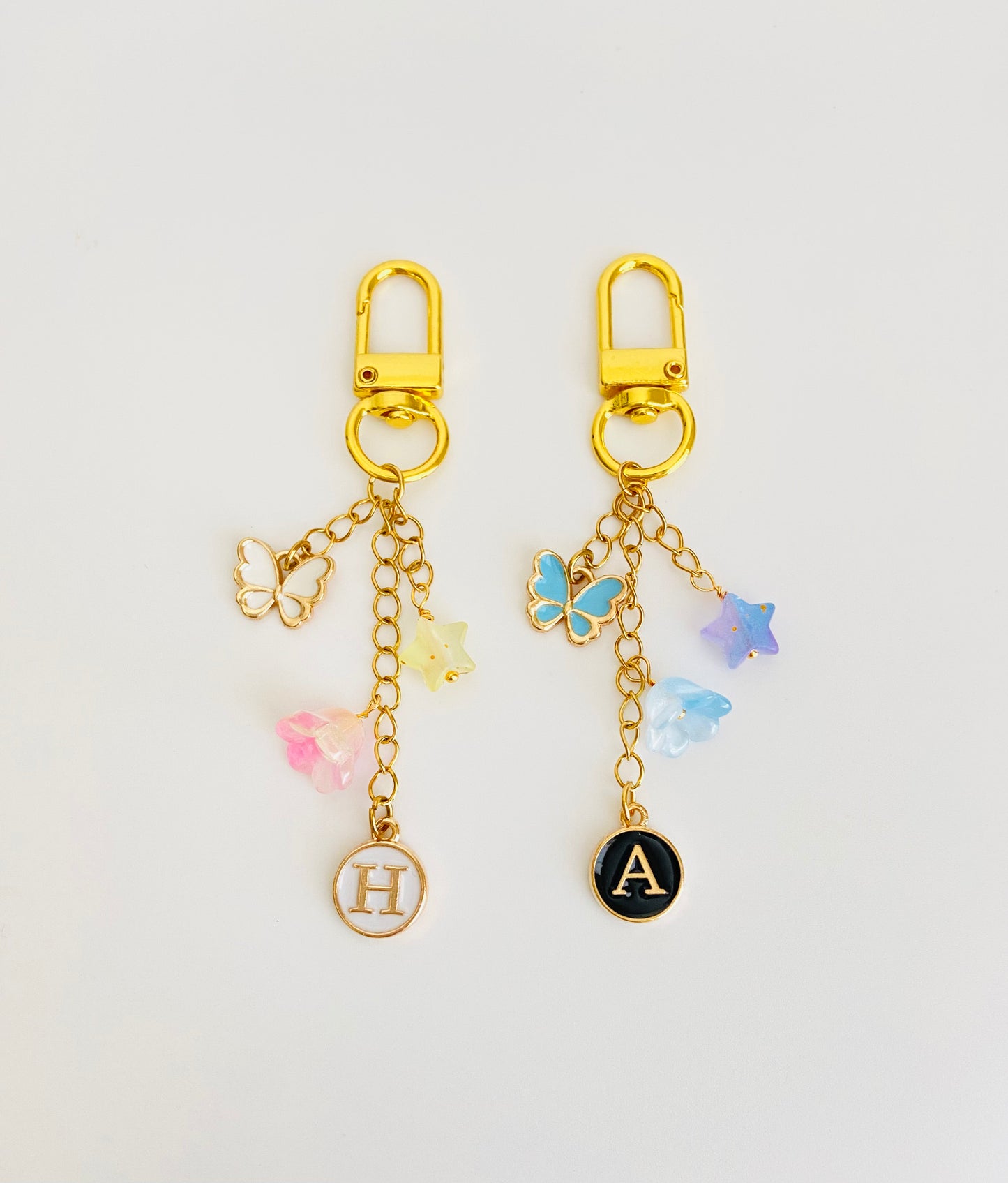 Gold Purse Charm with Butterfly, Star & Flower Charms – Personalized Initial Bag Charm with Enamel Letter