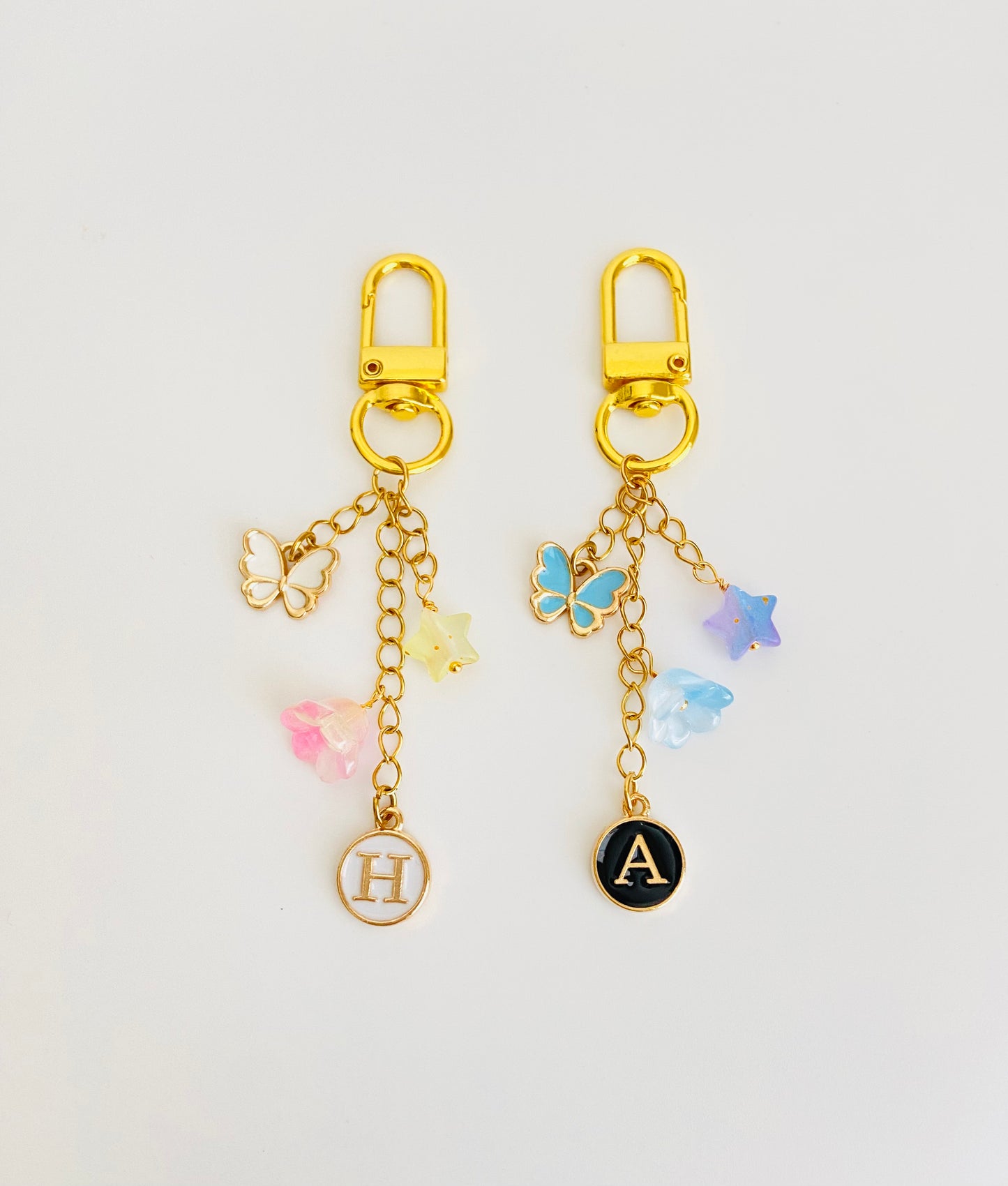 Gold Purse Charm with Butterfly, Star & Flower Charms – Personalized Initial Bag Charm with Enamel Letter