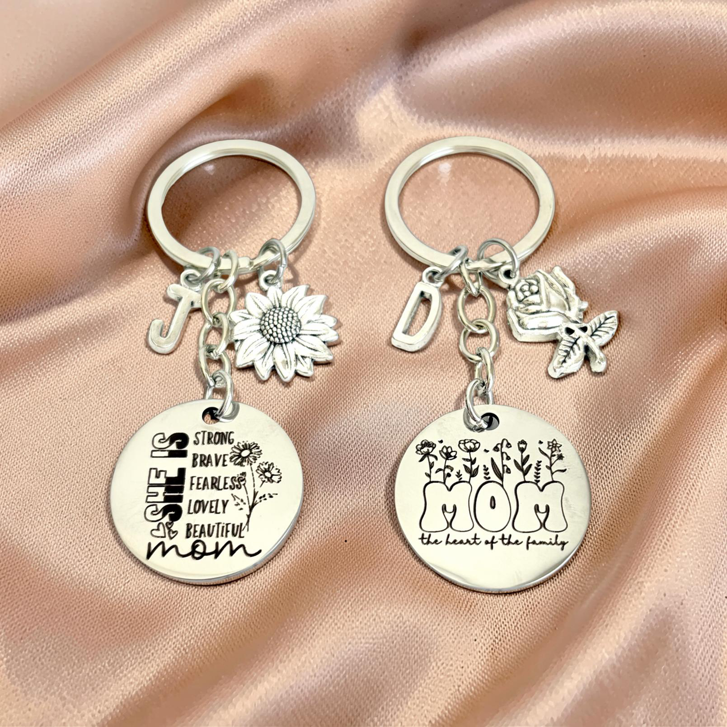 Personalized Floral Mom Keychain