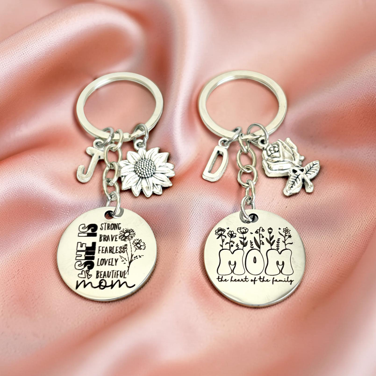 Personalized Floral Mom Keychain