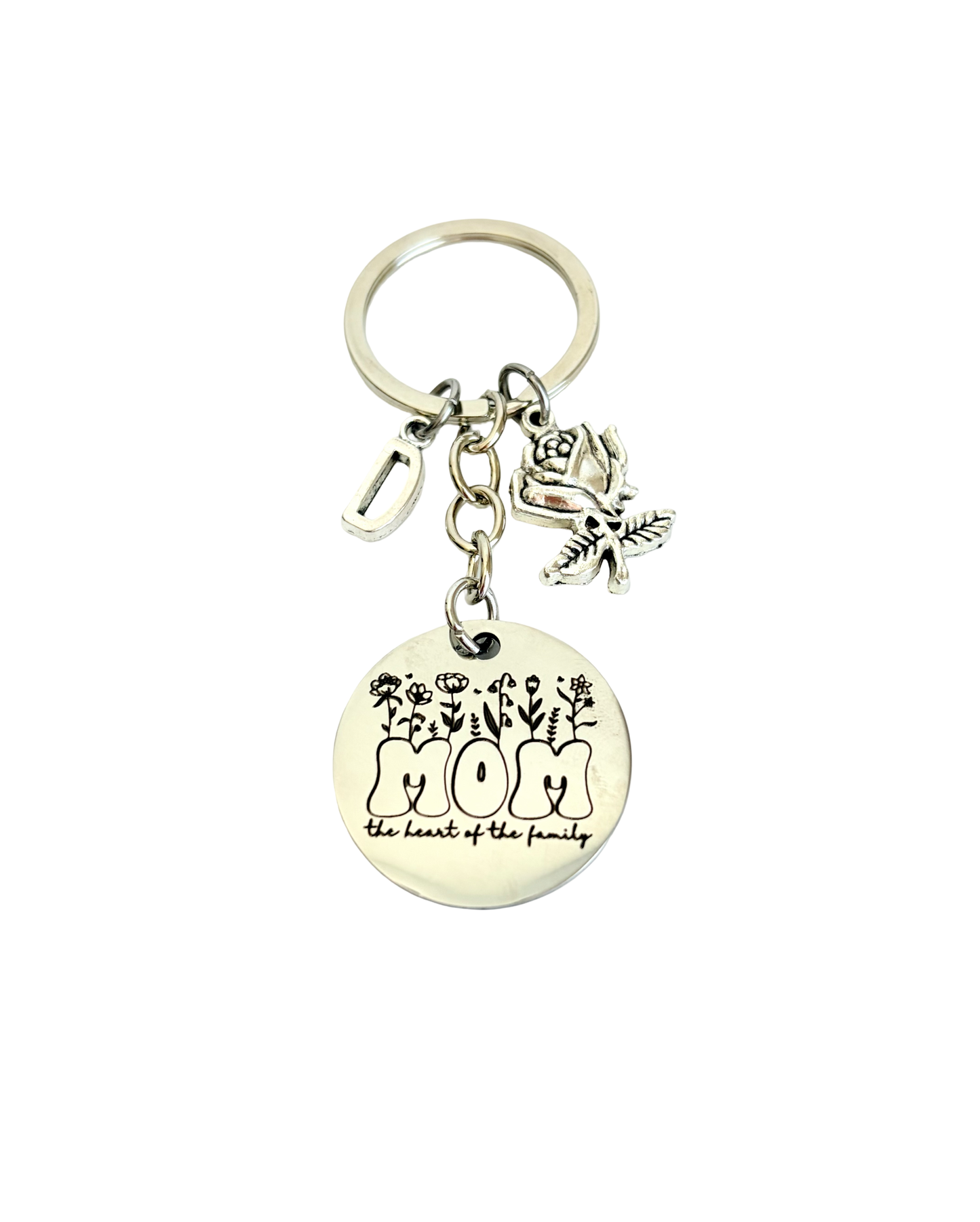 Personalized Floral Mom Keychain