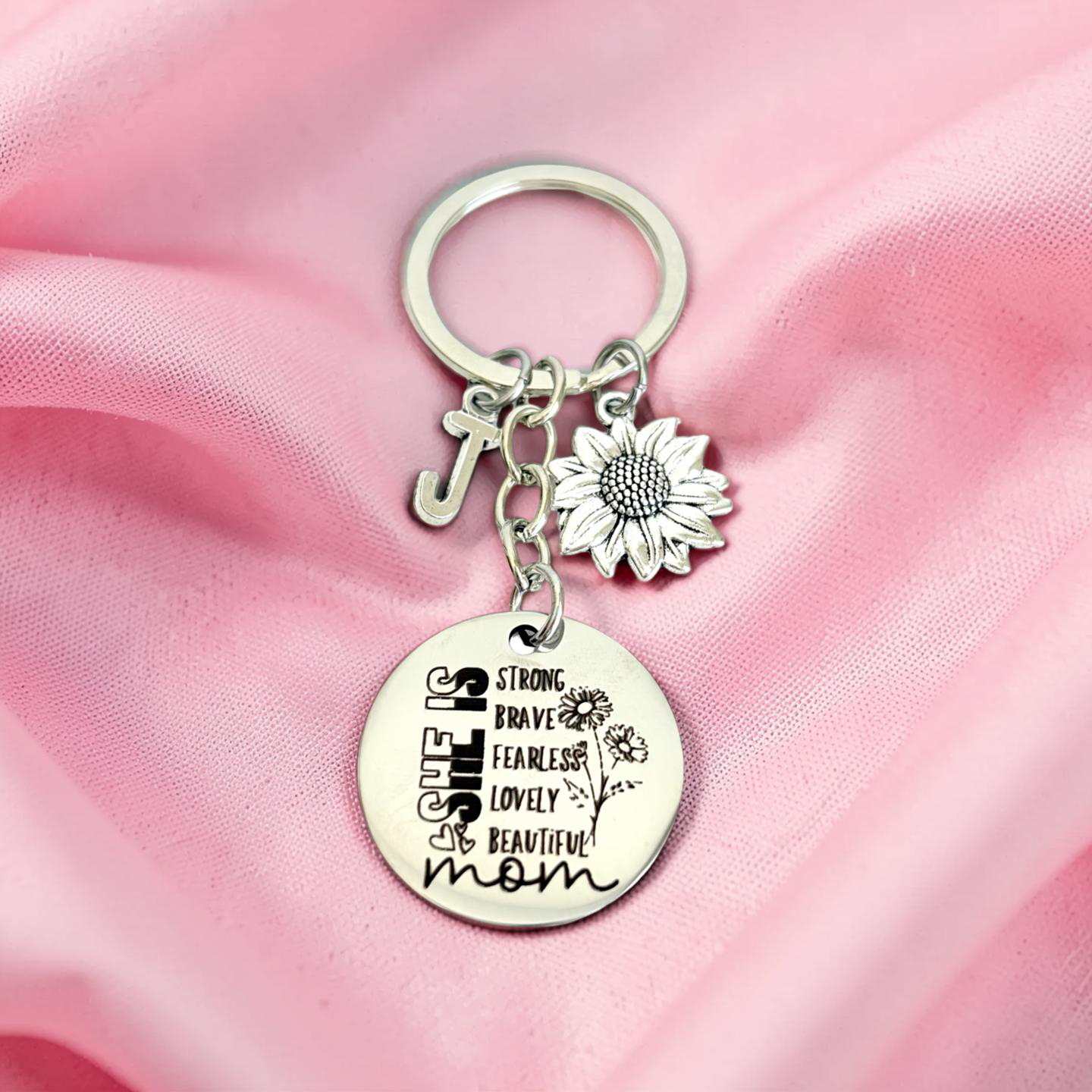 Personalized Floral Mom Keychain