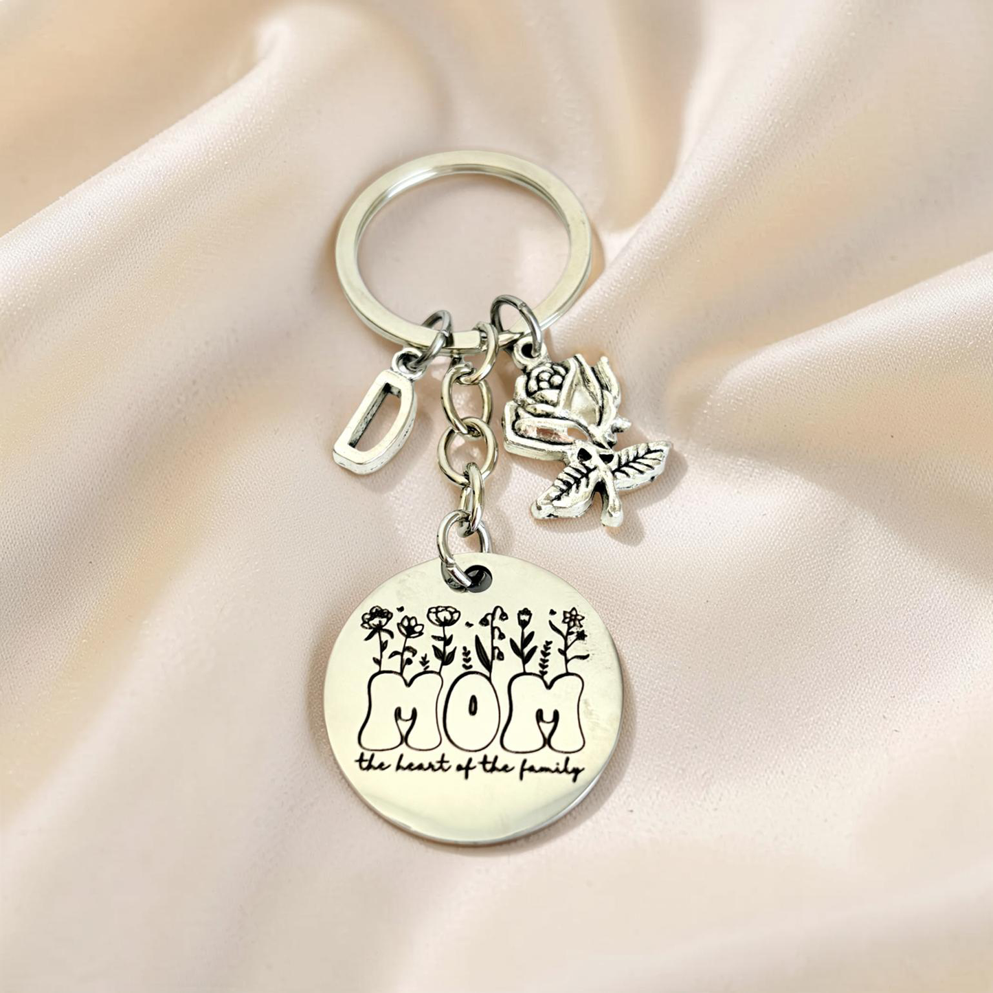 Personalized Floral Mom Keychain