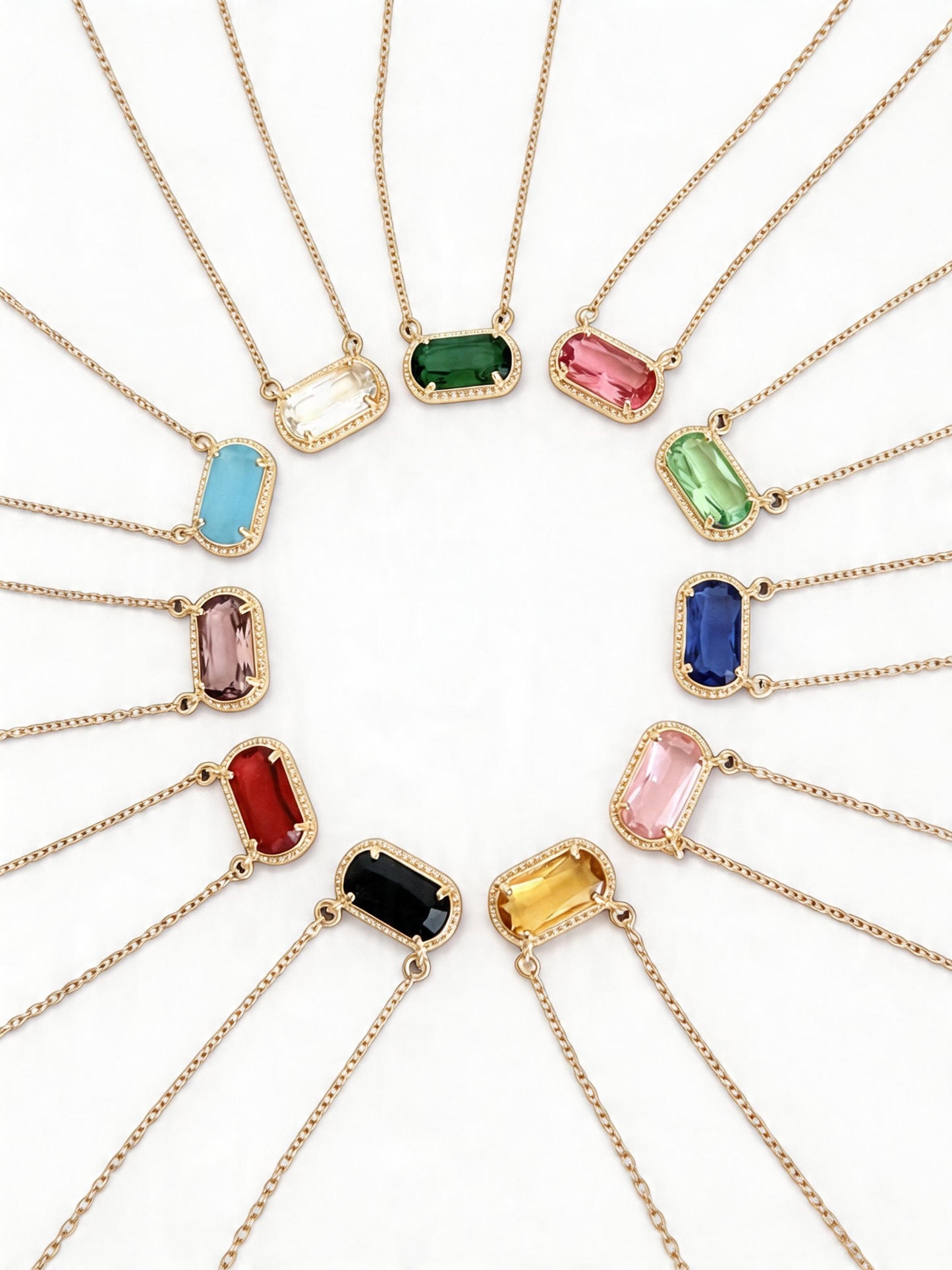 Gold over Stainless Steel Necklace with Glass Gemstone Pendant