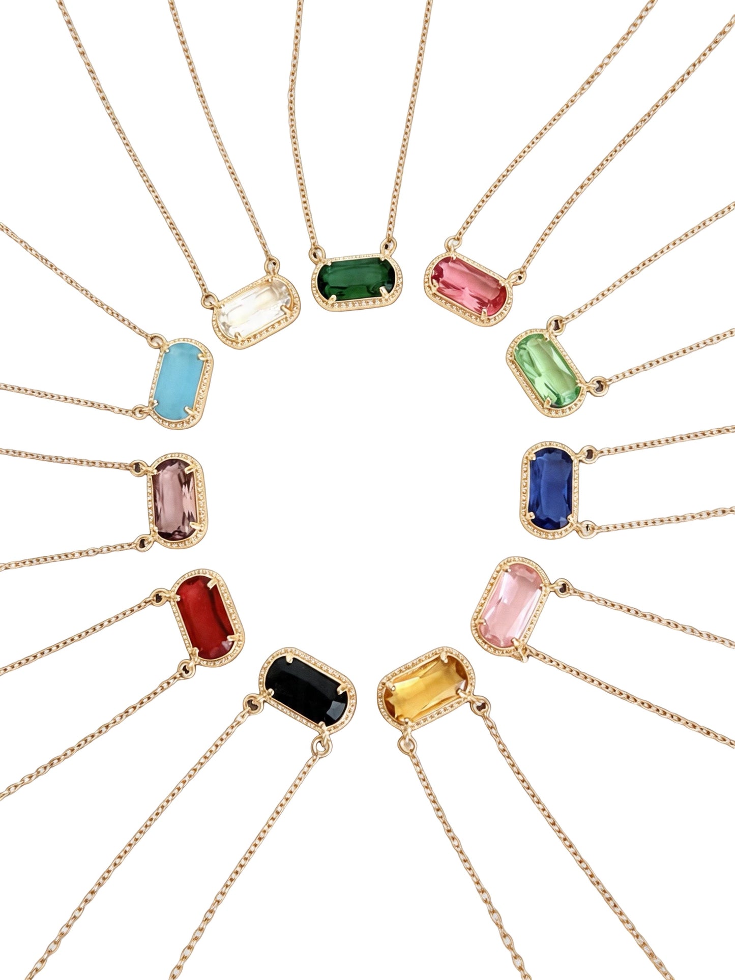 Gold over Stainless Steel Necklace with Glass Gemstone Pendant