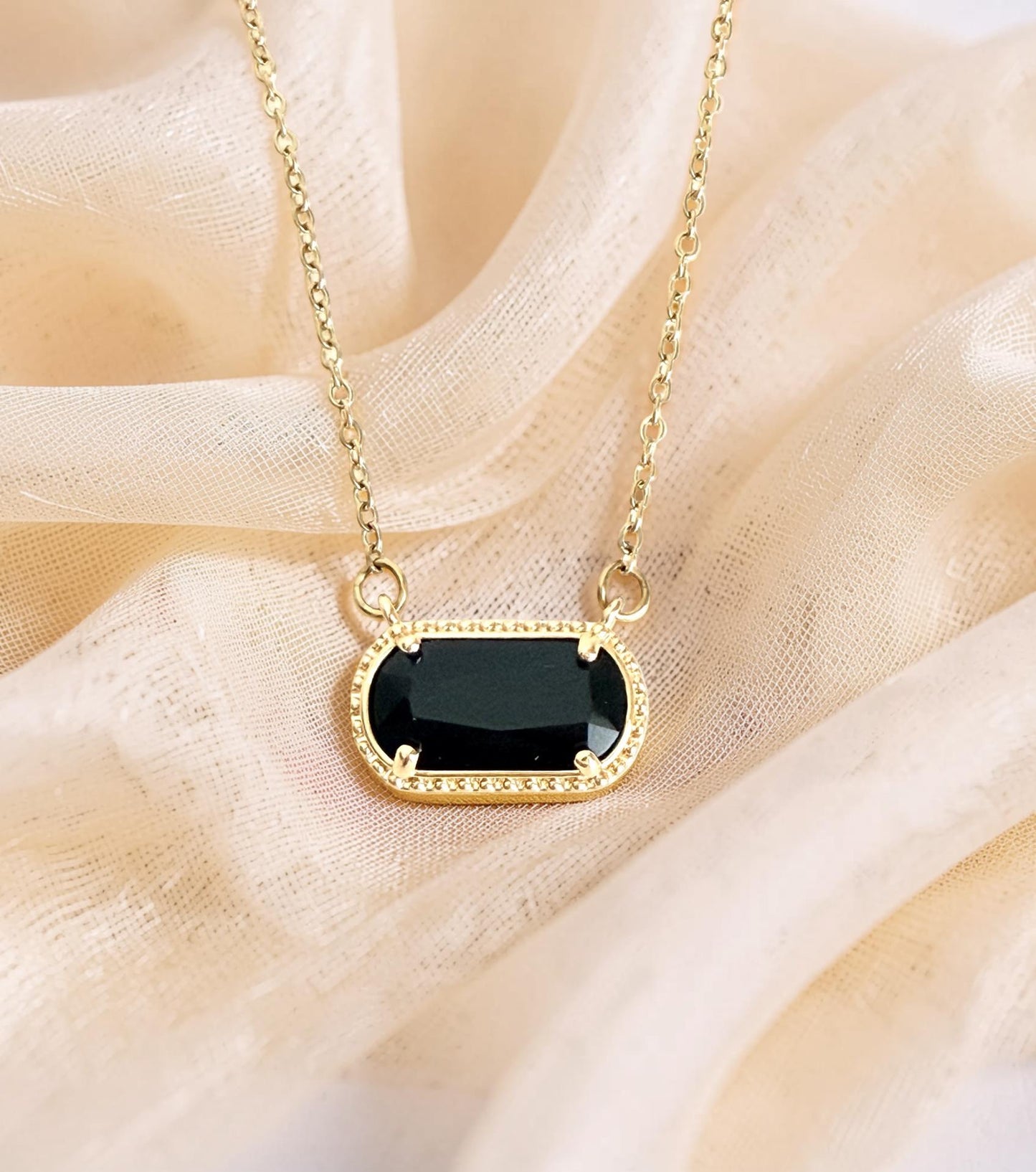 Gold over Stainless Steel Necklace with Glass Gemstone Pendant