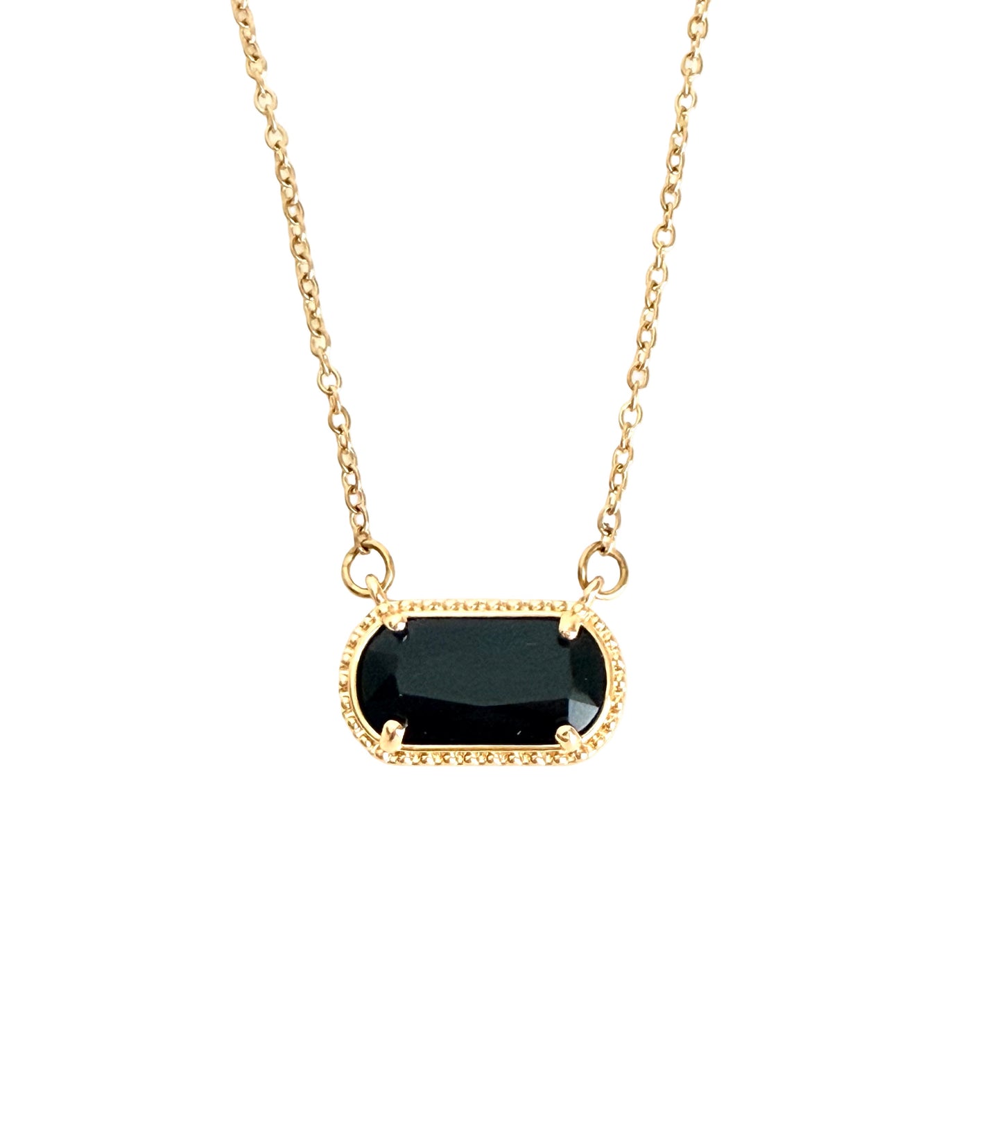Gold over Stainless Steel Necklace with Glass Gemstone Pendant