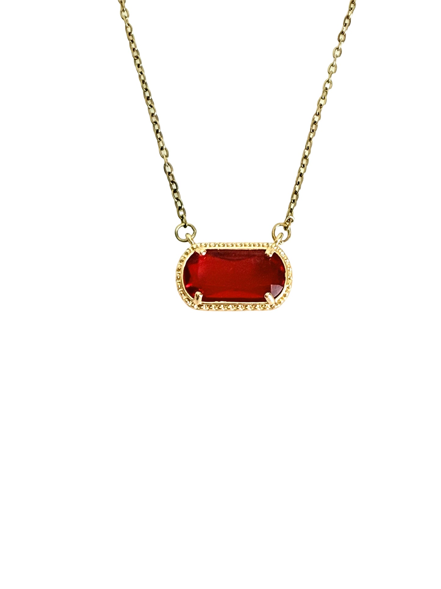 Gold over Stainless Steel Necklace with Glass Gemstone Pendant