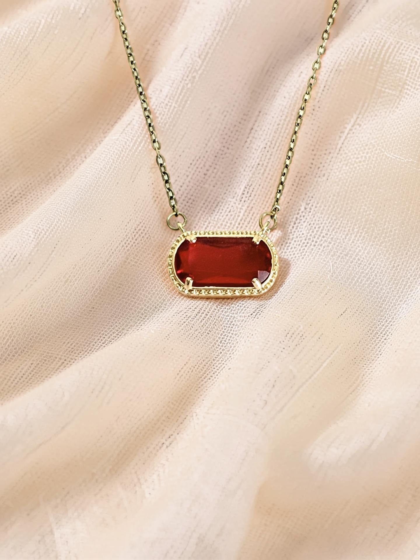 Gold over Stainless Steel Necklace with Glass Gemstone Pendant