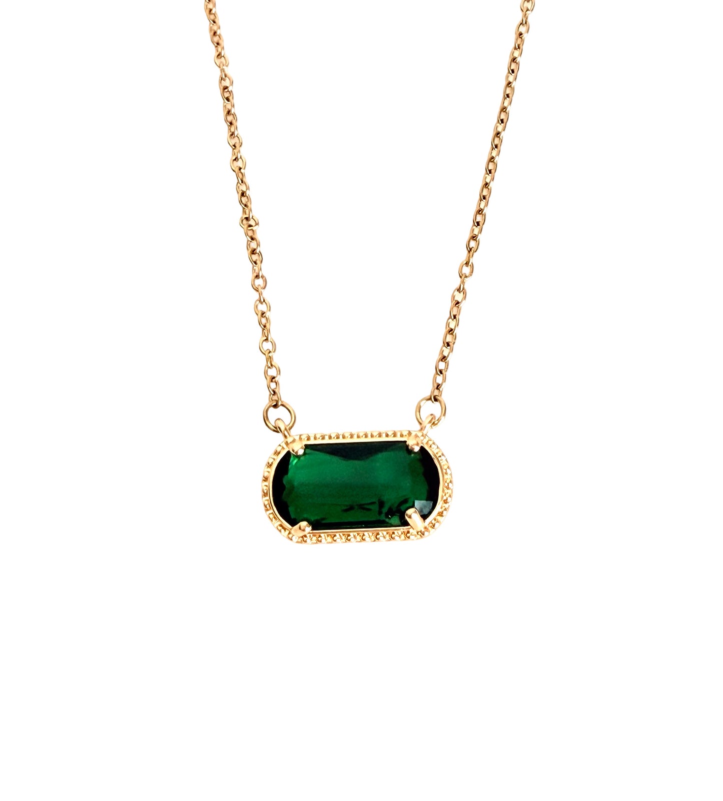 Gold over Stainless Steel Necklace with Glass Gemstone Pendant