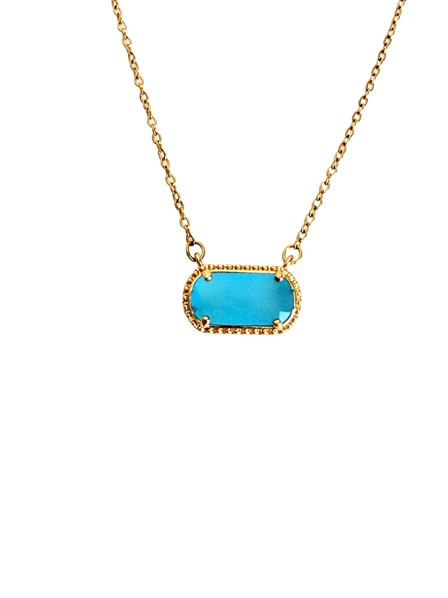 Gold over Stainless Steel Necklace with Glass Gemstone Pendant