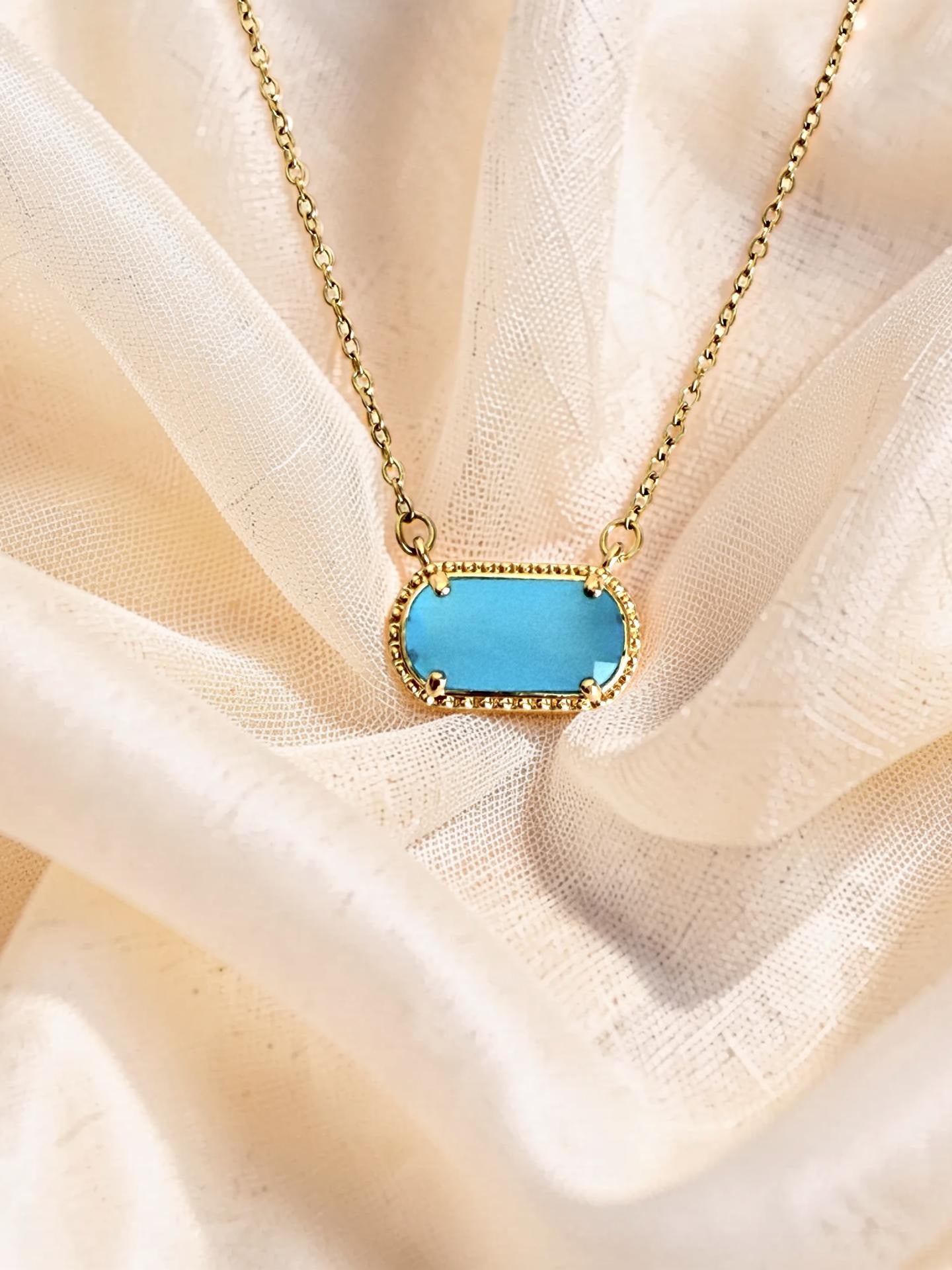 Gold over Stainless Steel Necklace with Glass Gemstone Pendant