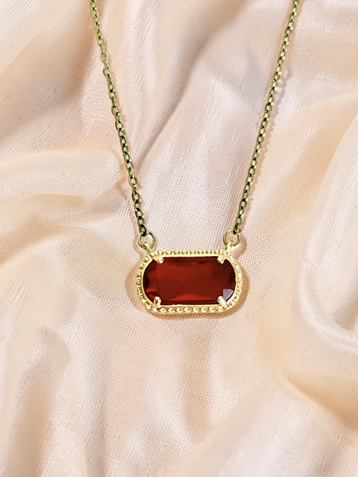Gold over Stainless Steel Necklace with Glass Gemstone Pendant