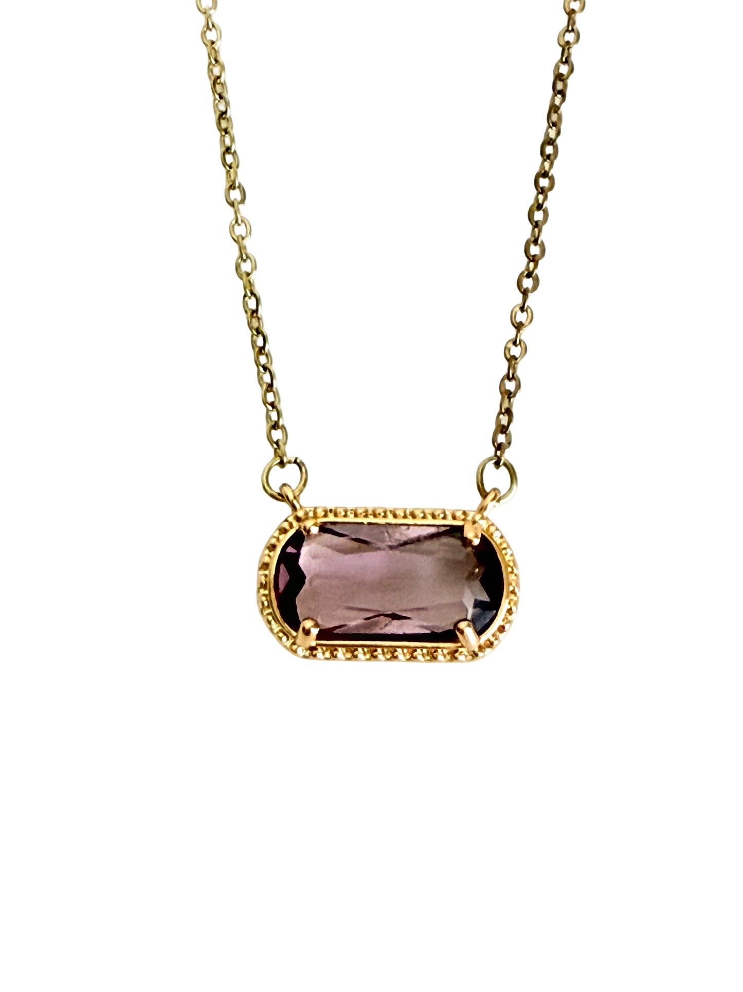 Gold over Stainless Steel Necklace with Glass Gemstone Pendant