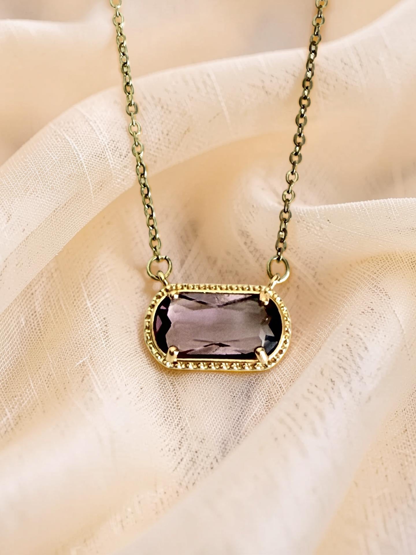 Gold over Stainless Steel Necklace with Glass Gemstone Pendant