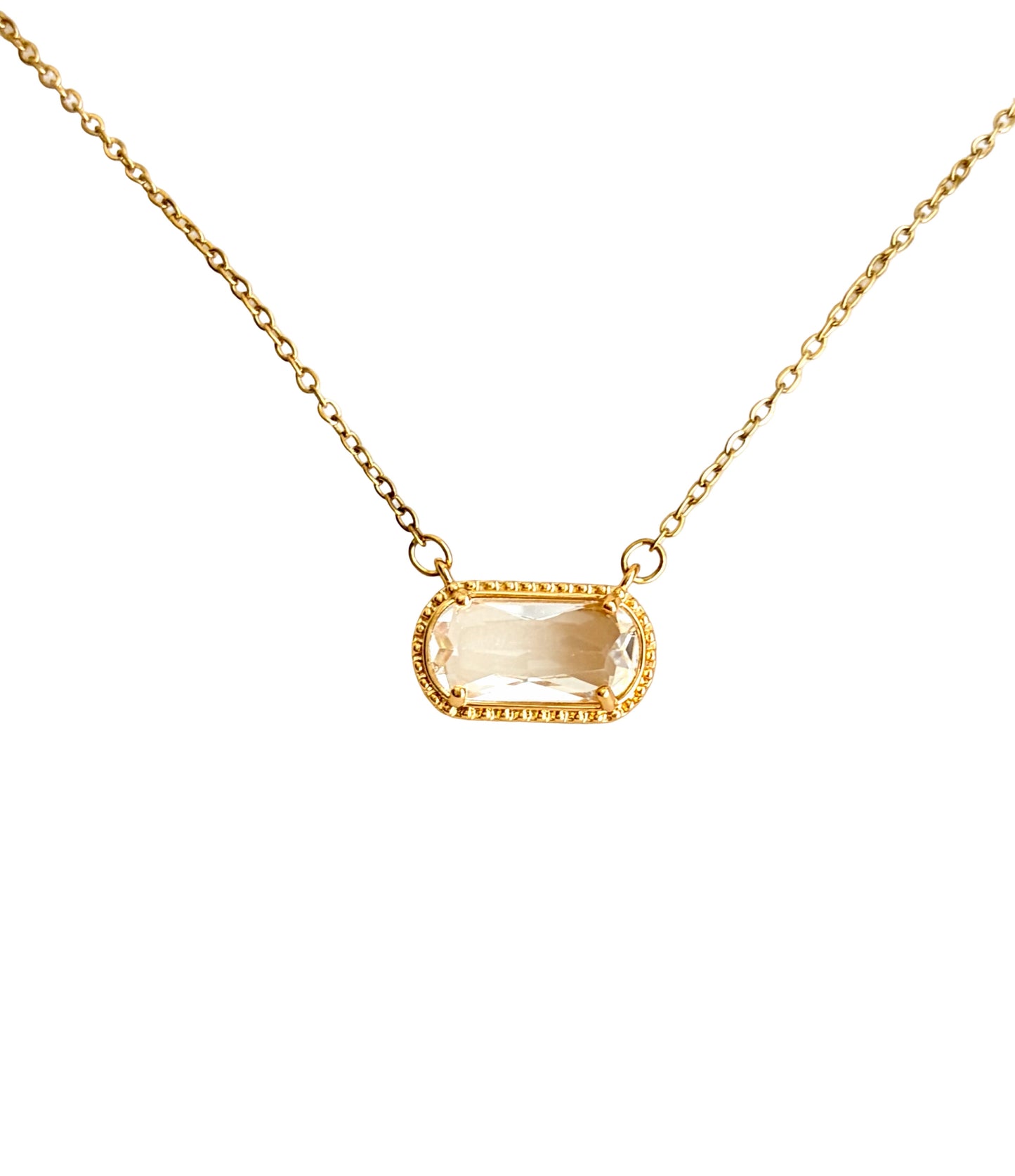 Gold over Stainless Steel Necklace with Glass Gemstone Pendant