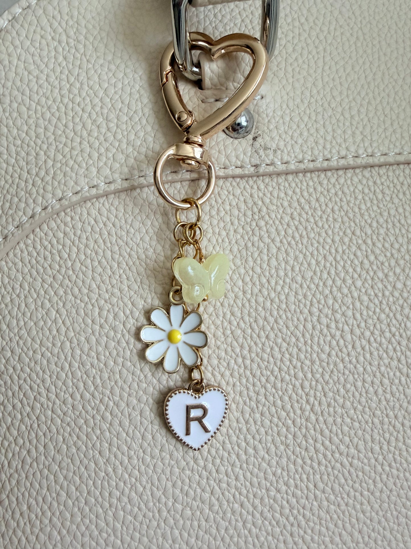Personalized Initial Purse Charm • Flower & Butterfly Clip-On Bag Charm