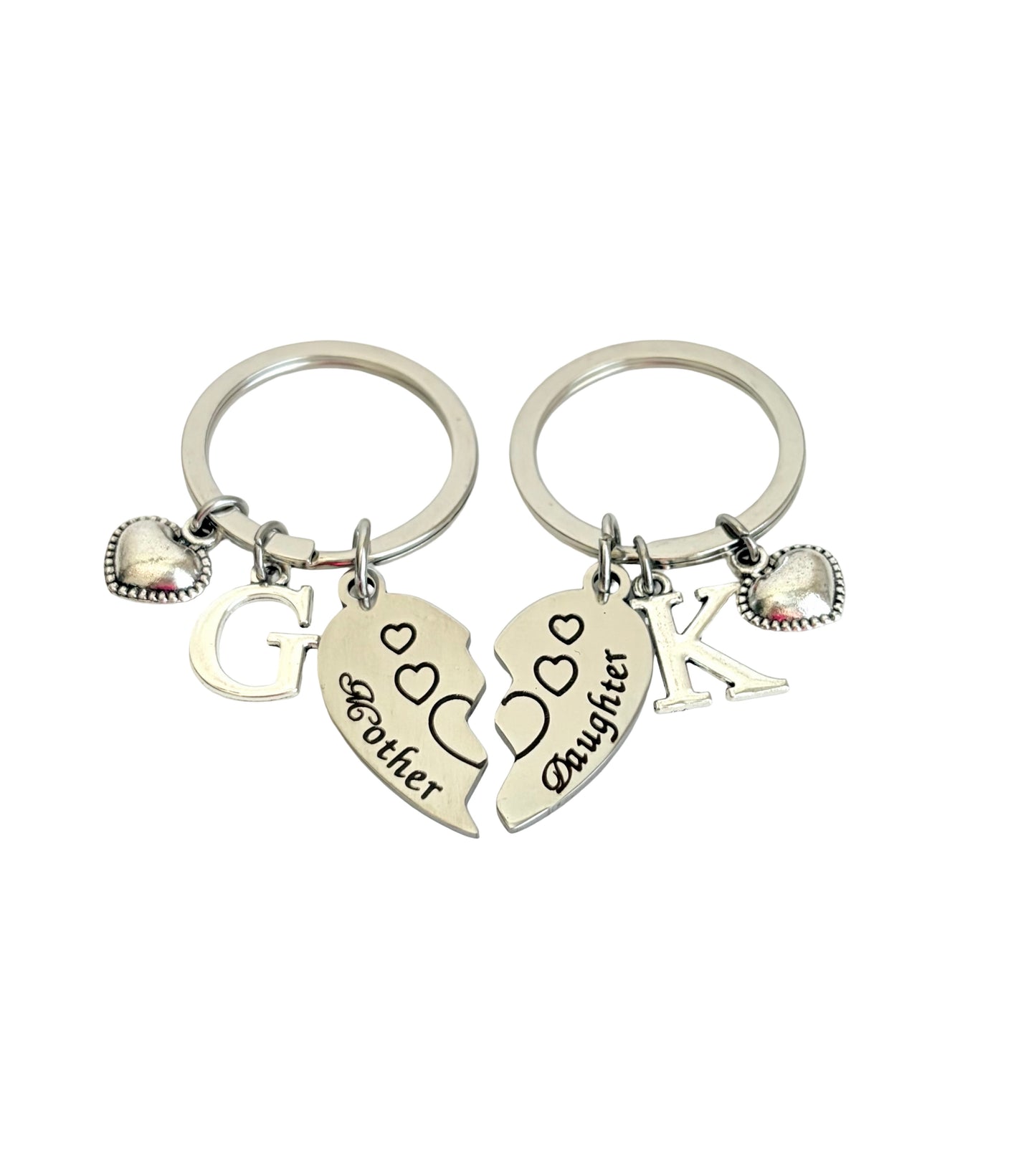 Personalized Mom & Daughter Heart Keychain Set