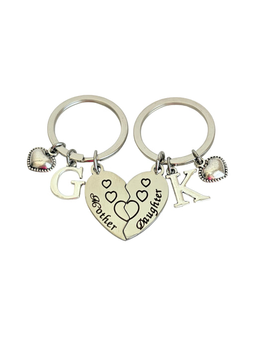Personalized Mom & Daughter Heart Keychain Set