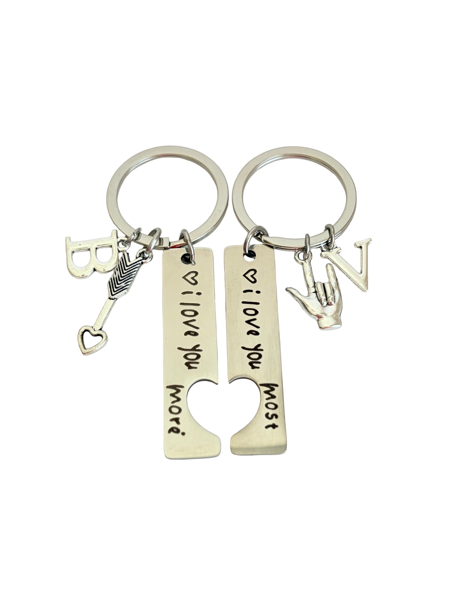 Personalized “I Love You More” & “I Love You Most” Matching Keychain Set – Couples Key Chains