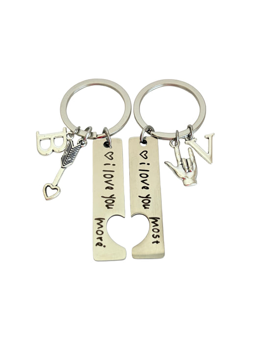 Personalized “I Love You More” & “I Love You Most” Matching Keychain Set – Couples Key Chains