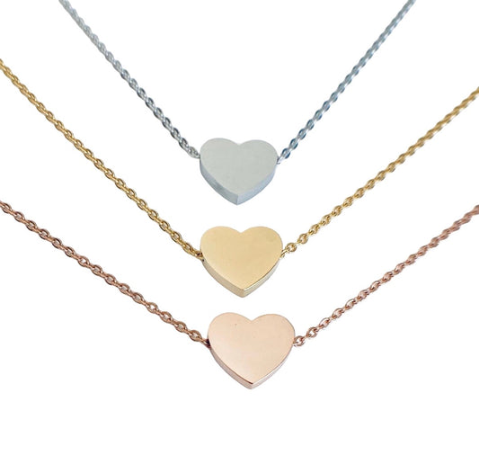 Personalized Floating Heart Necklace • Stainless Steel, Gold over Stainless Steel & Rose Gold over Stainless Steel