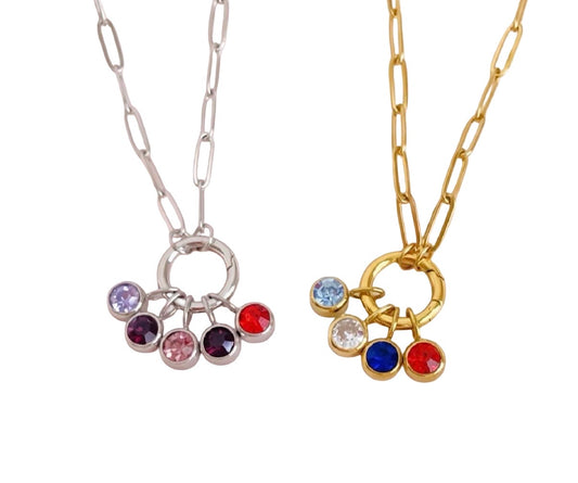 Personalized Family Birthstone Necklace • Stainless Steel, Gold over Stainless Steel