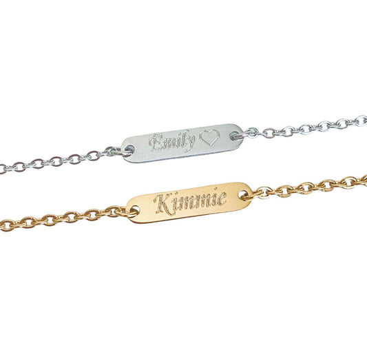 Personalized Mini Bar Necklace • Stainless Steel & Gold over Stainless Steel