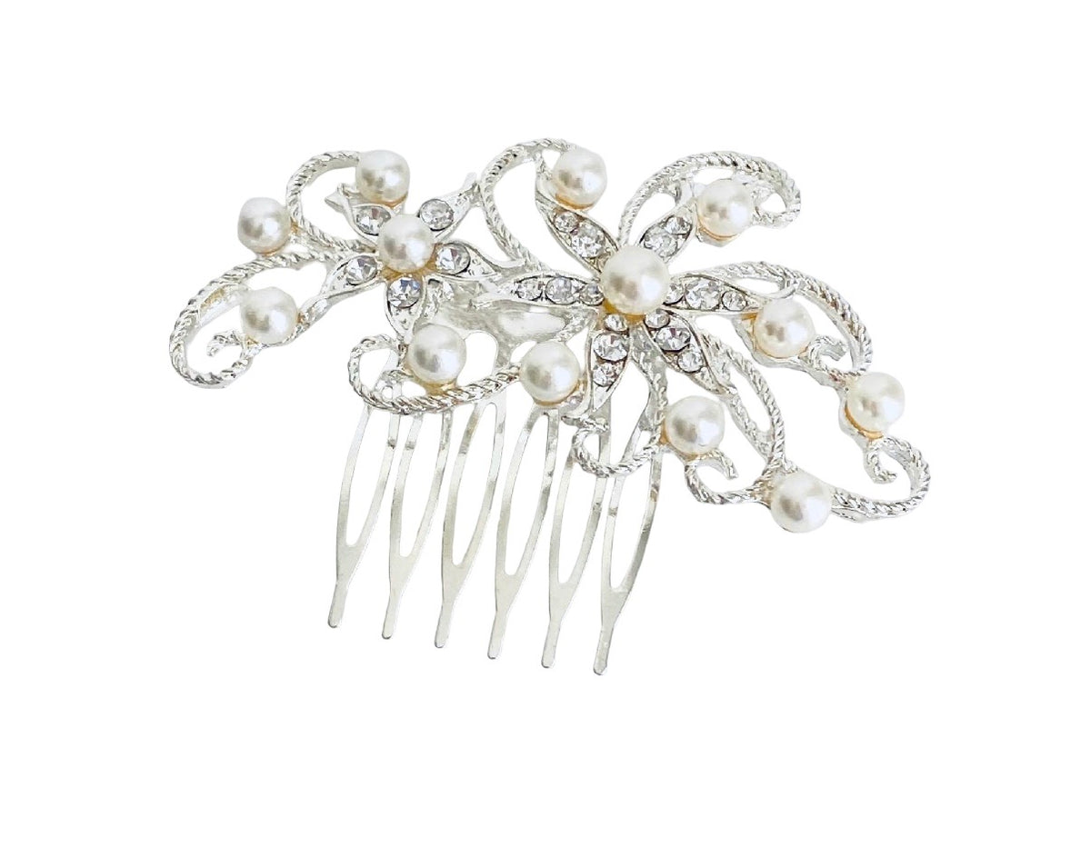 Small Rhinestone & Pearl Hair Comb • Bridal Wedding Hair Accessories