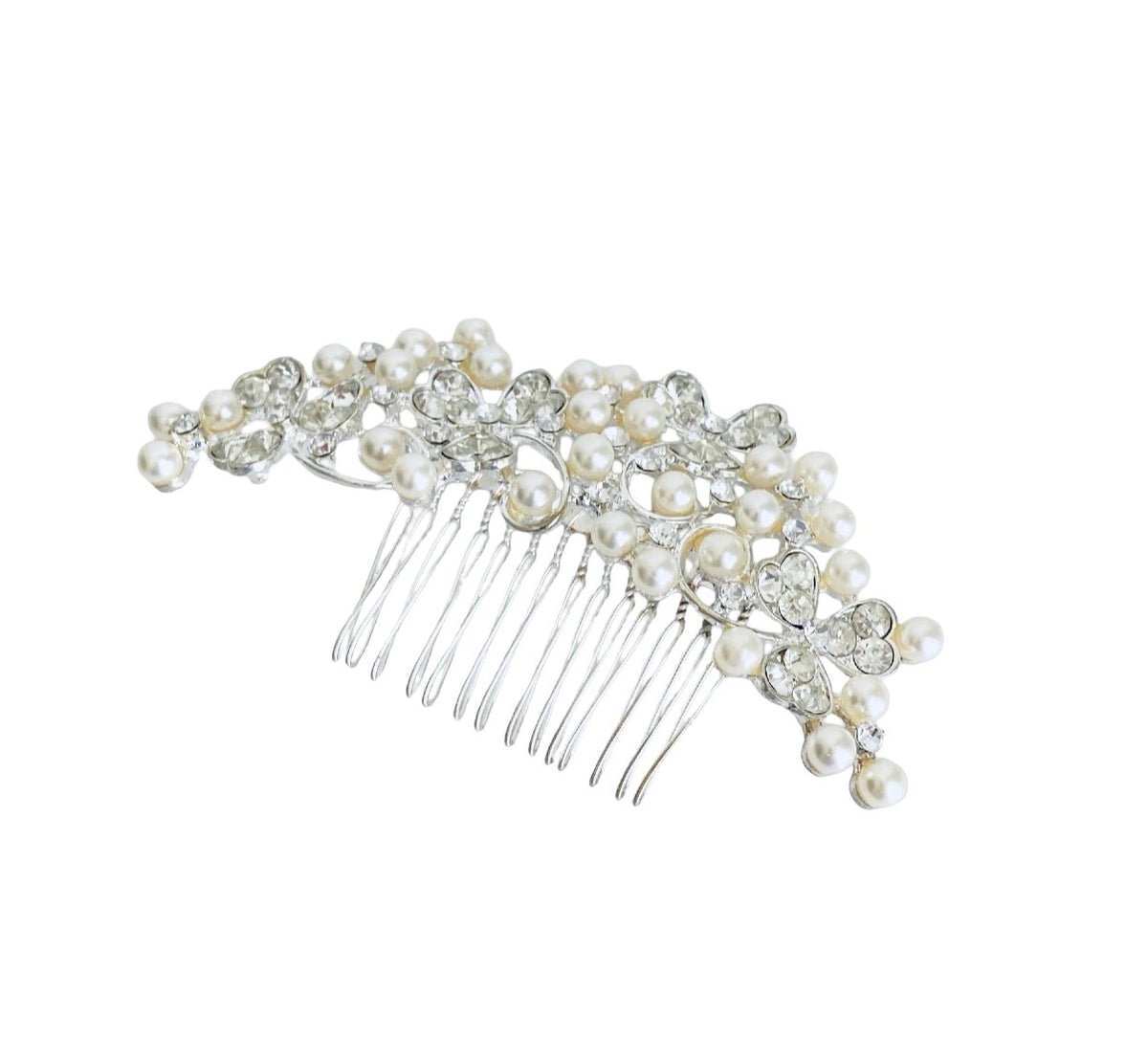 Elegant Glass Pearl and Rhinestone Hair Comb • Bridal Wedding Hair Accessory for Bride and Bridesmaids