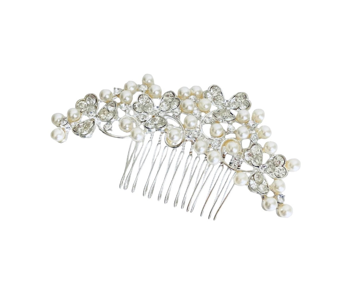 Elegant Glass Pearl and Rhinestone Hair Comb • Bridal Wedding Hair Accessory for Bride and Bridesmaids