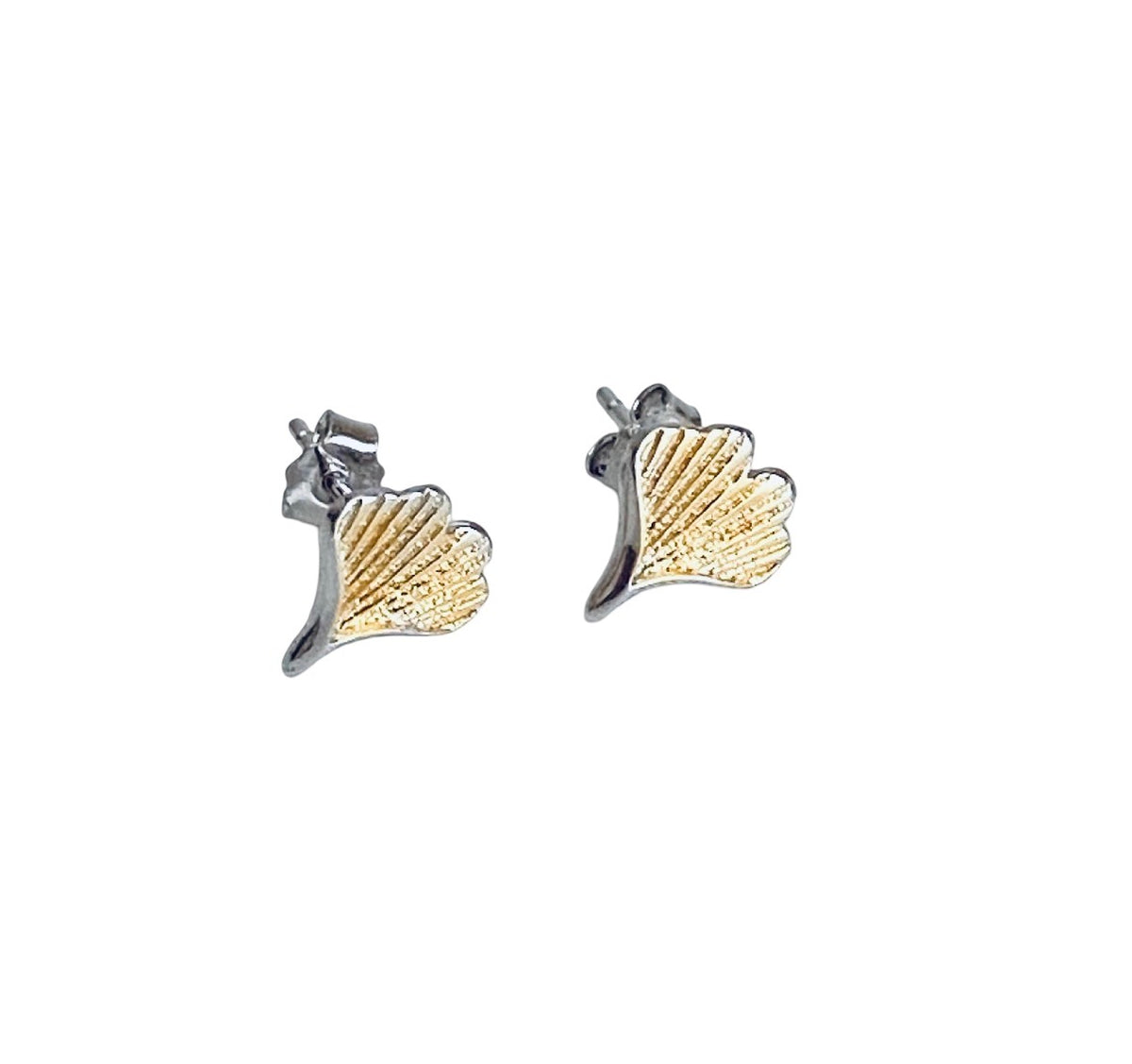 Sterling Silver Two Tone Leaf Stud Earrings