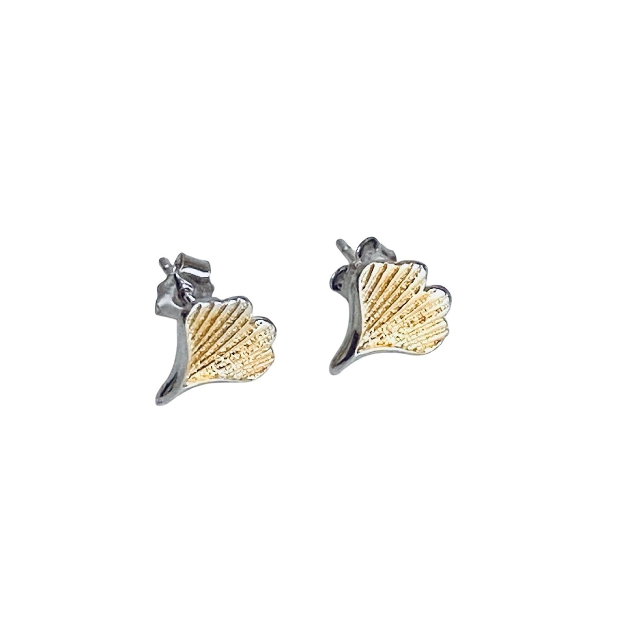 Sterling Silver Two Tone Leaf Stud Earrings