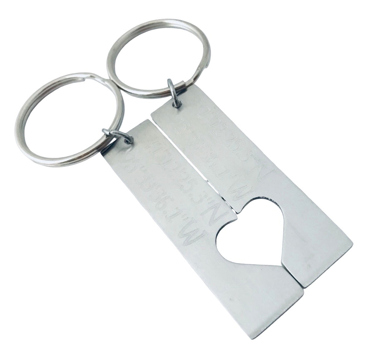 Personalized Stainless Steel Long Bar with Half Heart Keychain Set