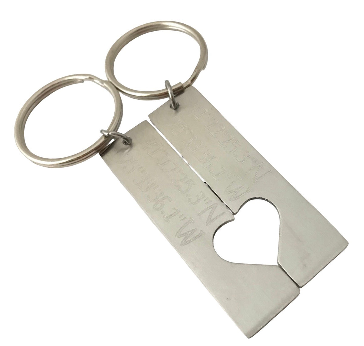 Personalized Stainless Steel Long Bar with Half Heart Keychain Set