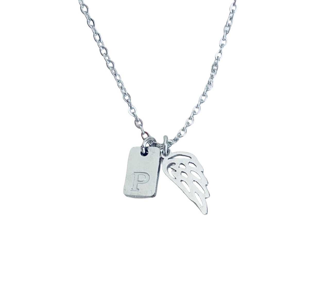 Personalized Angel Wing Necklace • Stainless Steel & Gold over Stainless Steel