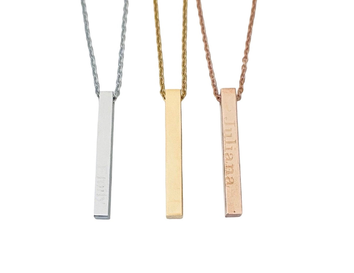 Personalized 4-sided Long Bar Necklace • Stainless Steel, Gold over Stainless Steel, Rose Gold over Stainless Steel