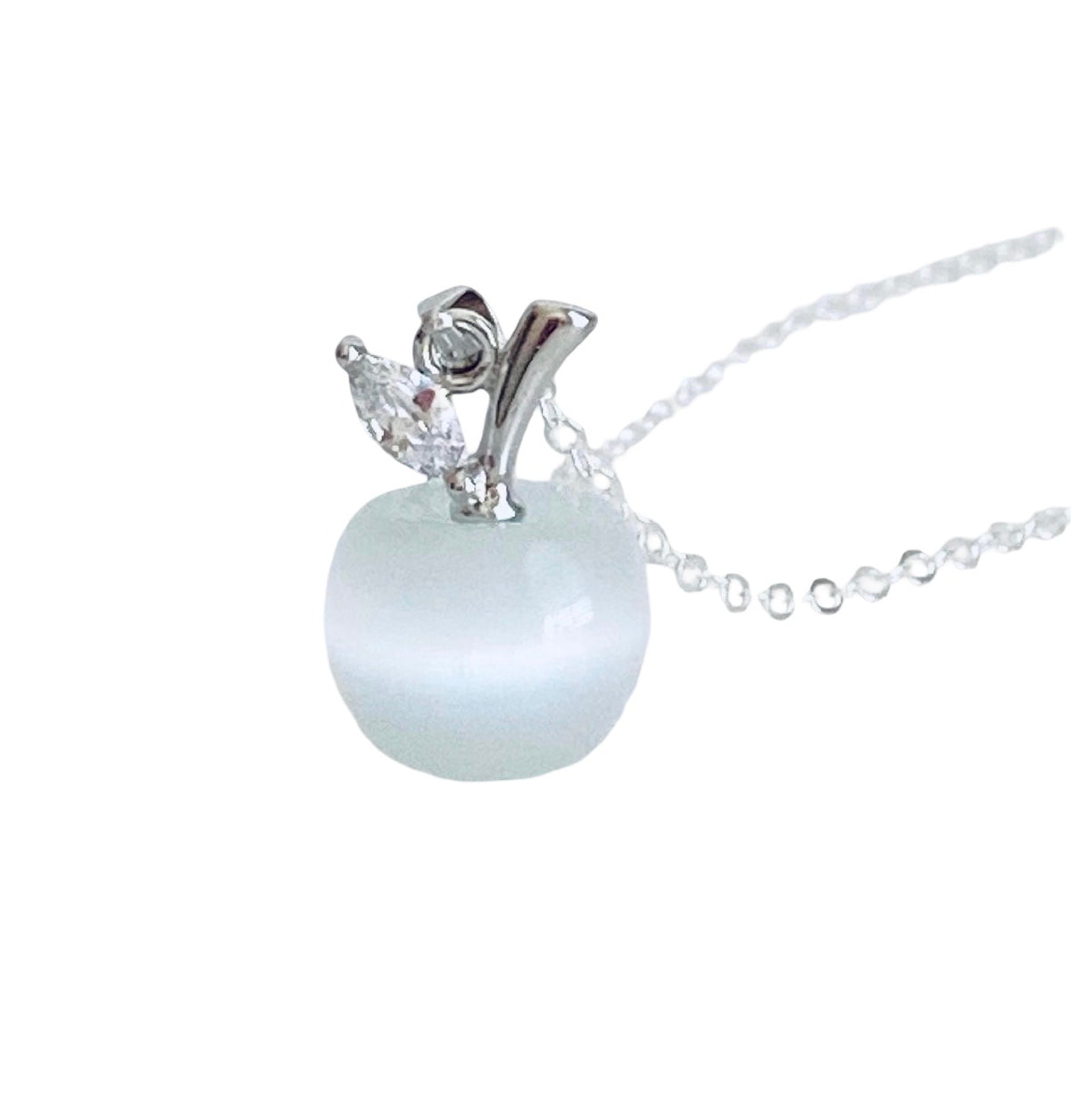 Sterling Silver Necklace with Cat’s Eye Apple Charm