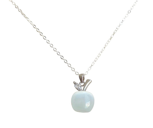 Sterling Silver Necklace with Cat’s Eye Apple Charm