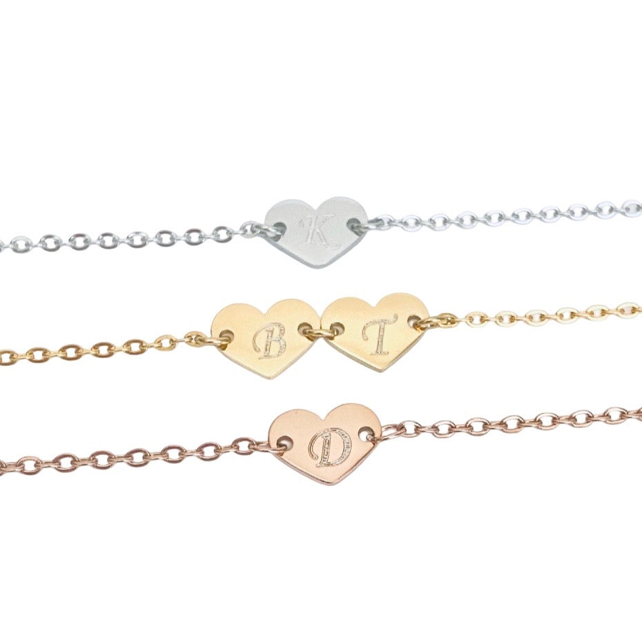 Personalized Initial Heart Bracelet • Stainless Steel, Gold over Stainless Steel