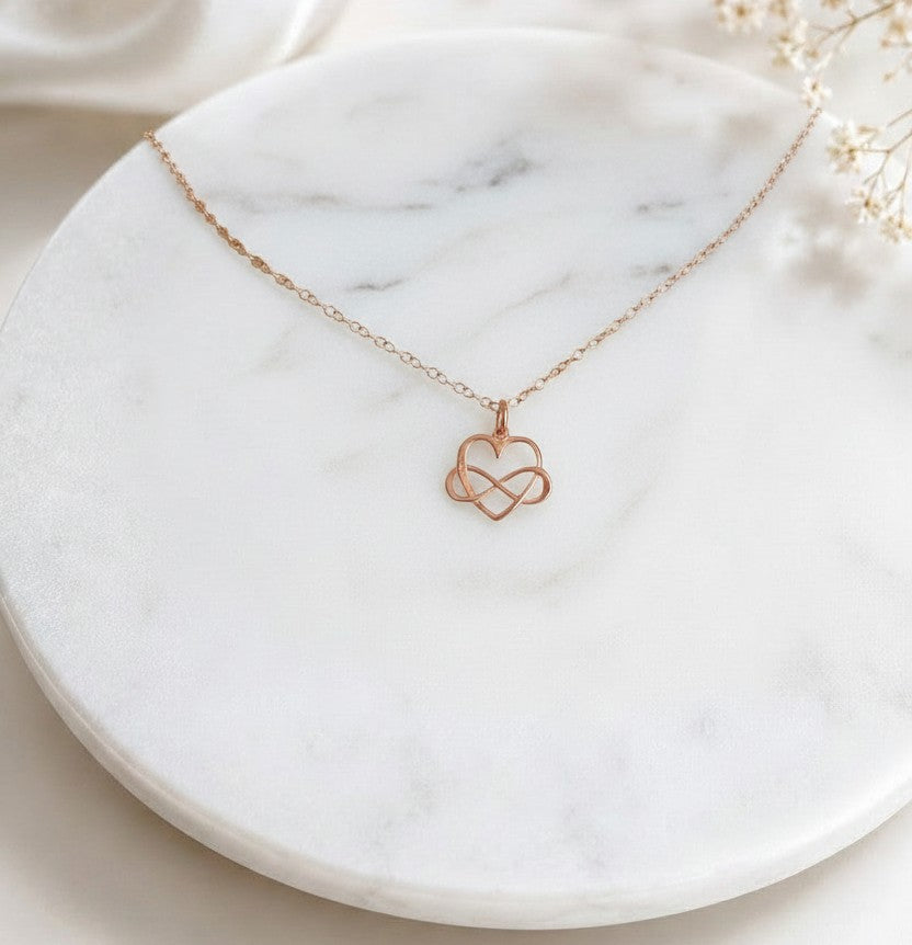 Infinity Heart Necklace • Sterling Silver, Gold or Rose Gold Infinity Love Necklace