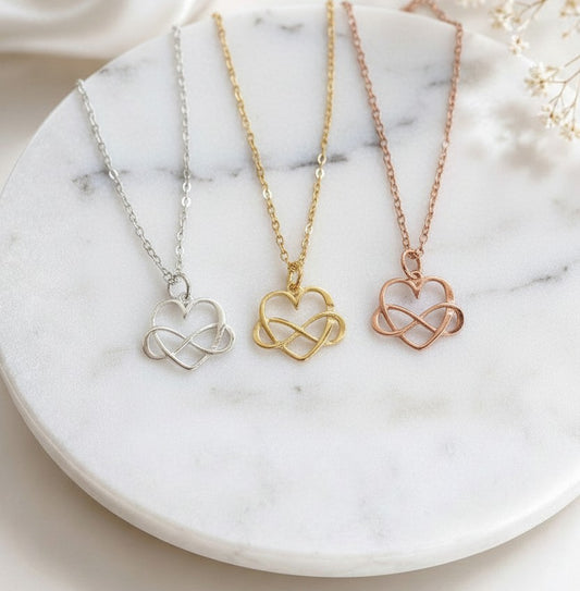 Infinity Heart Necklace • Sterling Silver, Gold or Rose Gold Infinity Love Necklace