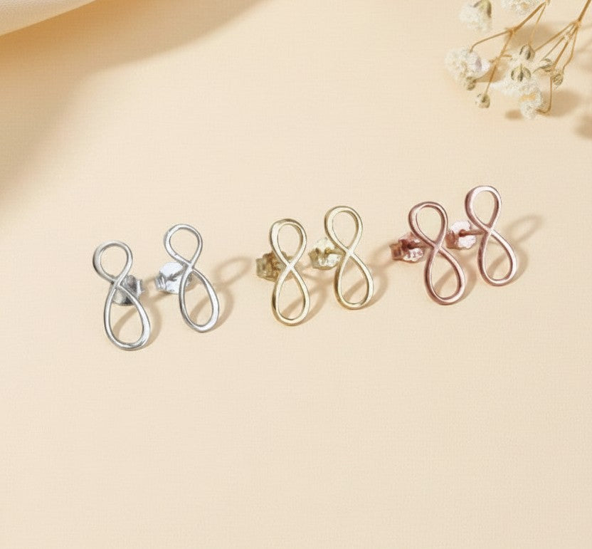 Infinity Studs • Sterling Silver, Gold over Silver, & Rose Gold over Silver