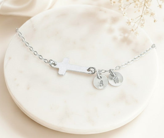 Personalized Sterling Silver Cross Bracelet