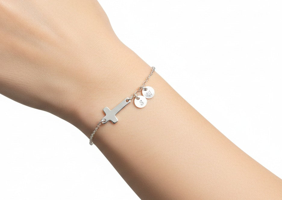 Personalized Sterling Silver Cross Bracelet