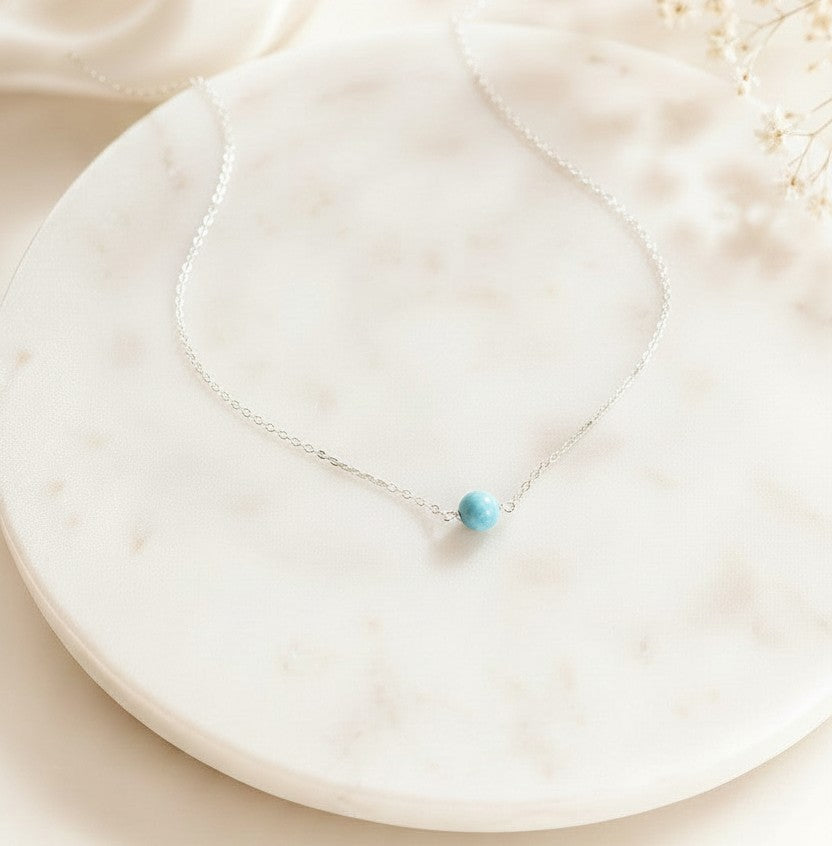 Blue Larimar Necklace • Sterling Silver & Gold Filled