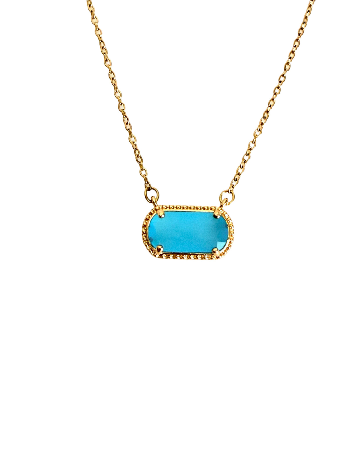Gold over Stainless Steel Necklace with Glass Gemstone Pendant