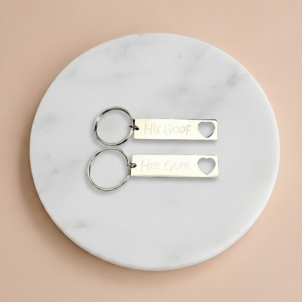 Personalized Stainless Steel Long Bar with Heart Keychain